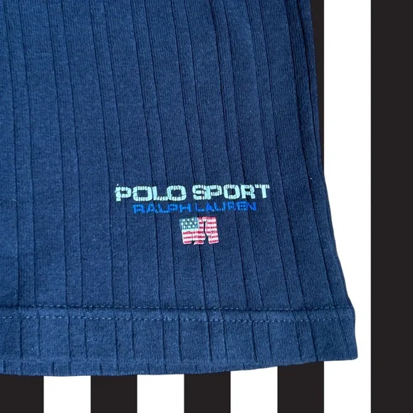 Vintage Polo Ralph Lauren Sport Top Ribbed Knit Crewneck 90s Blue Size L Cotton - Picture 5 of 8